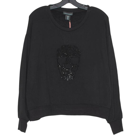 NWT Cynthia Rowley Sweatshirt Skull Goth Grunge Academia Punk Y2K Black Small - Picture 1 of 6